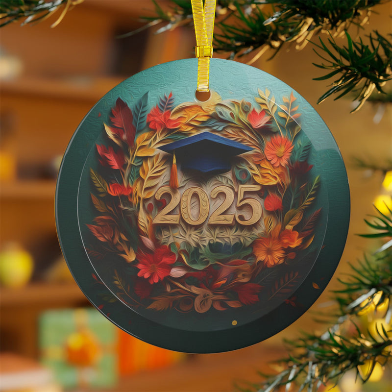 2025 Unique Floral Graduation Memorabilia Tag hanging from a tree