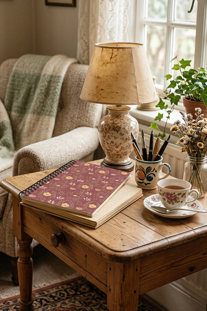 A spiral-bound notebook on a table 