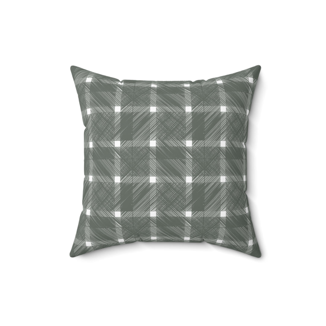 Geometric Crosshatch Design in Green and White - Plaid Spun Polyester Square Pillow Medium