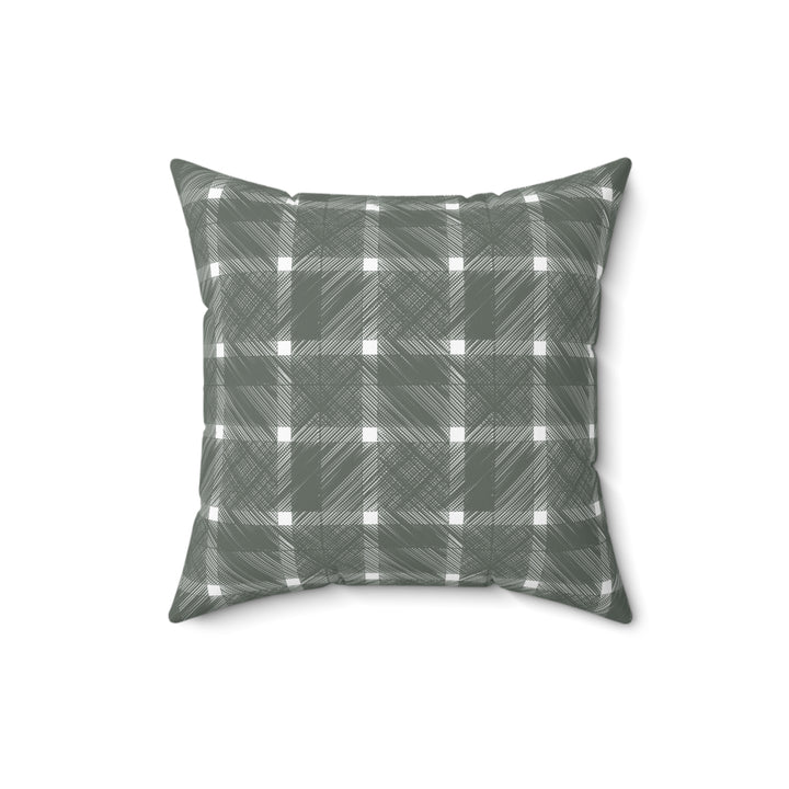 Geometric Crosshatch Design in Green and White - Plaid Spun Polyester Square Pillow Medium