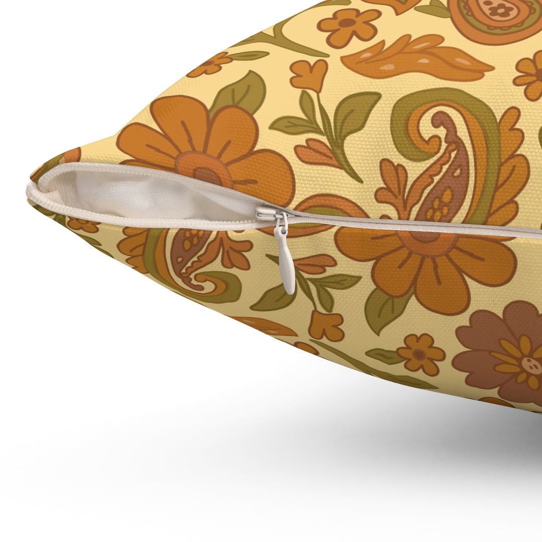 Decorative pillow with floral pattern on a beige background
