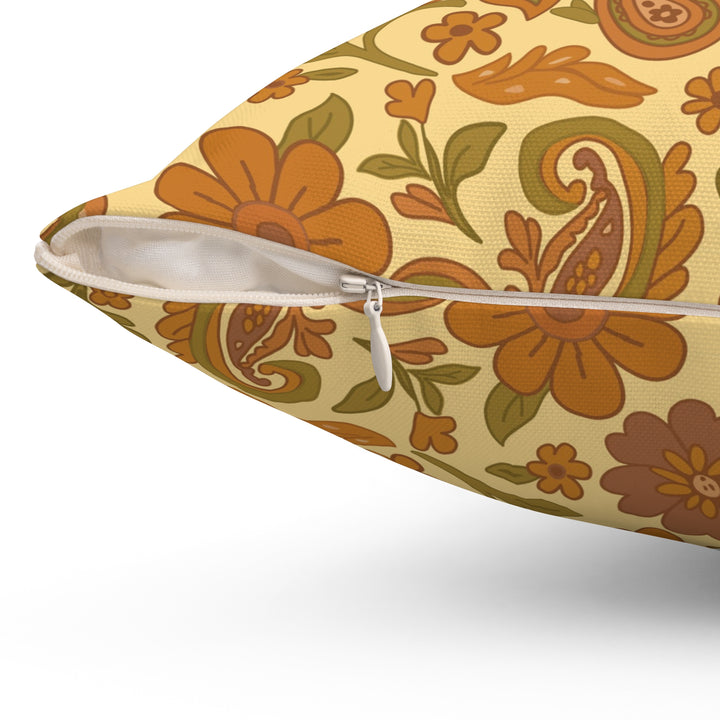 Decorative pillow with floral pattern on a beige background