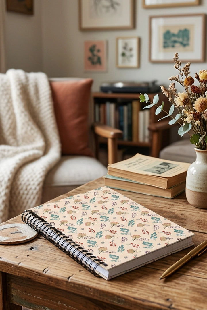 Fall Botanical Journal, Floral Hardcover Notebook with Teal Leaves &amp; Rust Blooms3