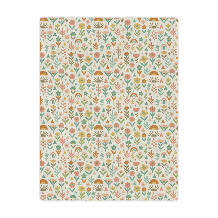 Floral patterned blanket with a white background