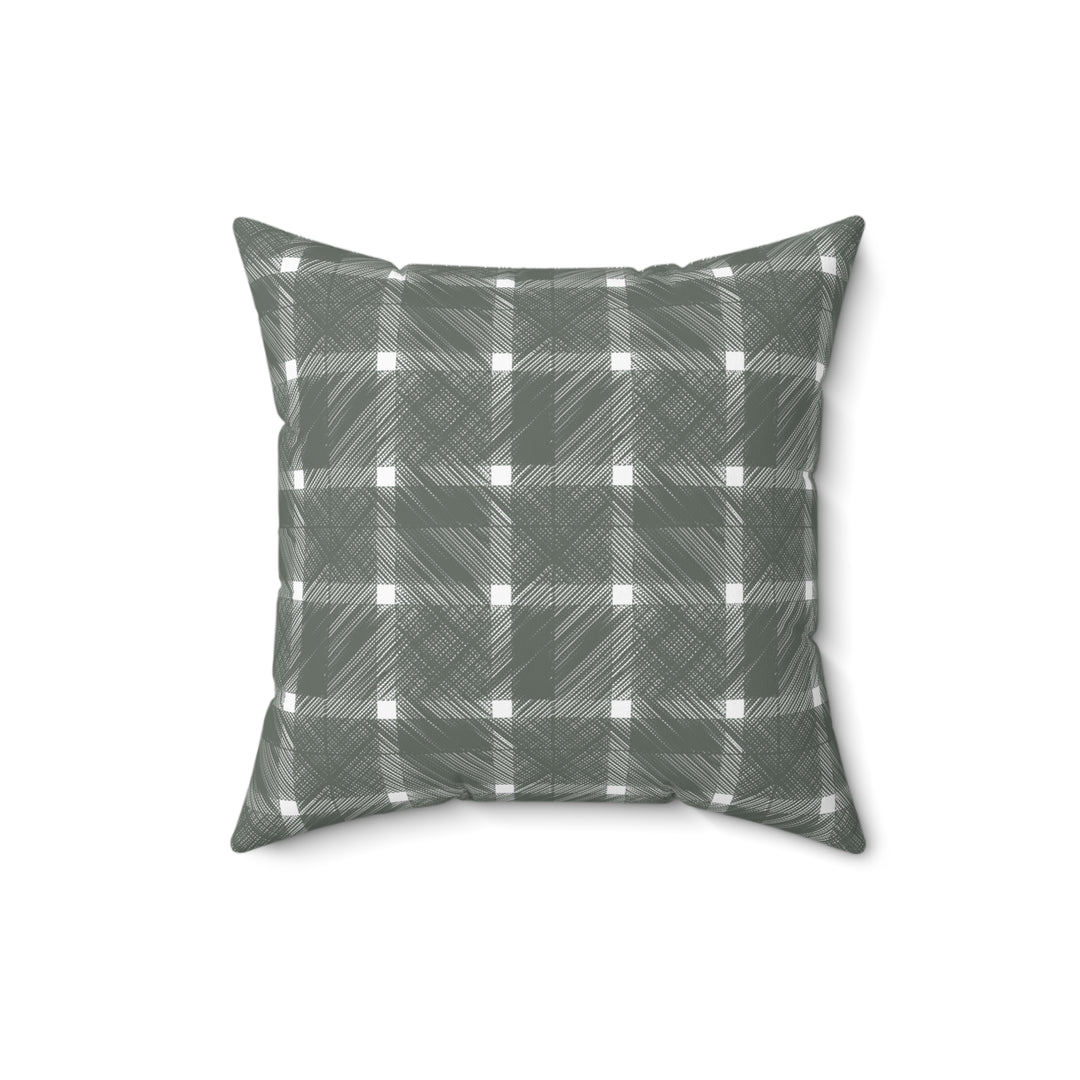 Geometric Crosshatch Design in Green and White - Plaid Spun Polyester Square Pillow