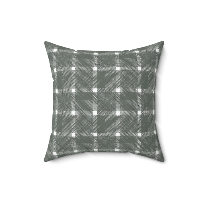 Geometric Crosshatch Design in Green and White - Plaid Spun Polyester Square Pillow