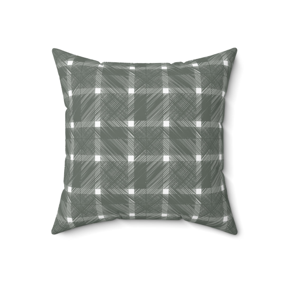Geometric Crosshatch Design in Green and White - Plaid Spun Polyester Square Pillow Front