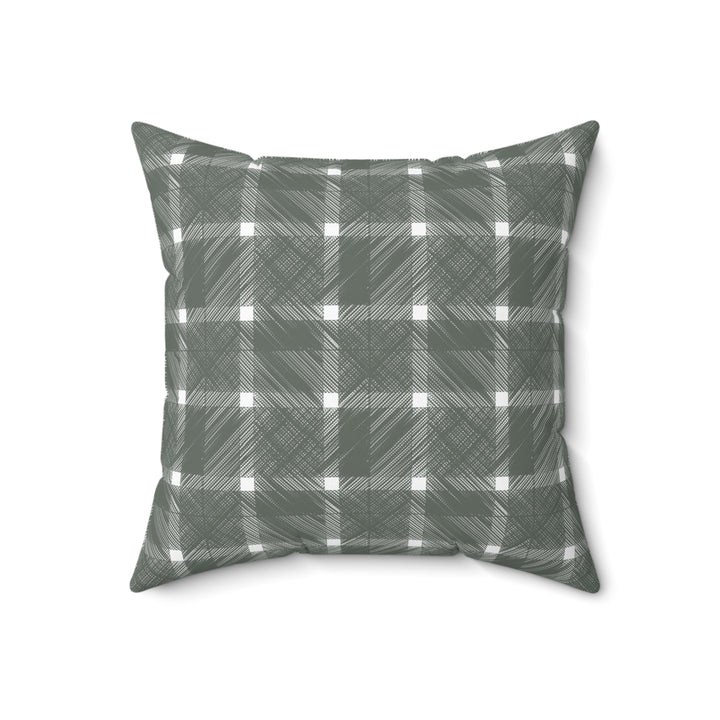 Geometric Crosshatch Design in Green and White - Plaid Spun Polyester Square Pillow Front