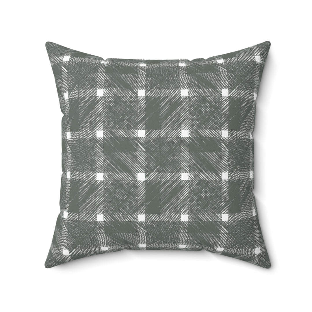 Geometric Crosshatch Design in Green and White - Plaid Spun Polyester Square Pillow Back