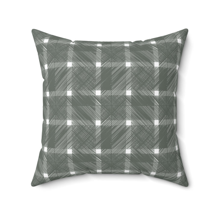 Geometric Crosshatch Design in Green and White - Plaid Spun Polyester Square Pillow Back