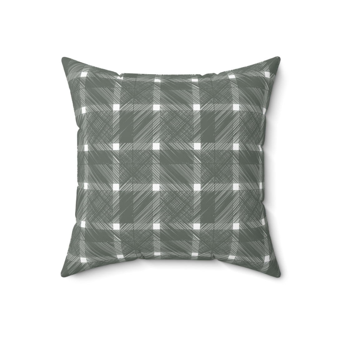 Geometric Crosshatch Design in Green and White - Plaid Spun Polyester Square Pillow Big