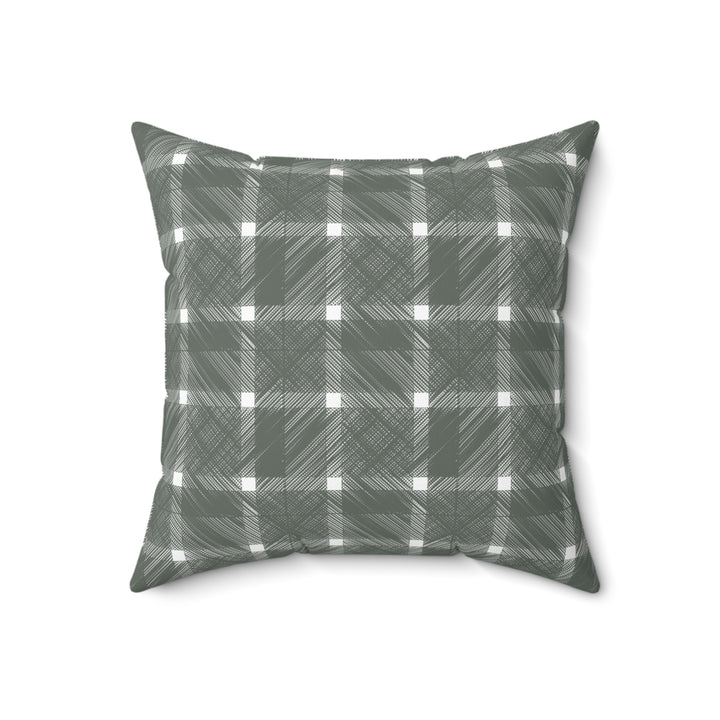 Geometric Crosshatch Design in Green and White - Plaid Spun Polyester Square Pillow Big