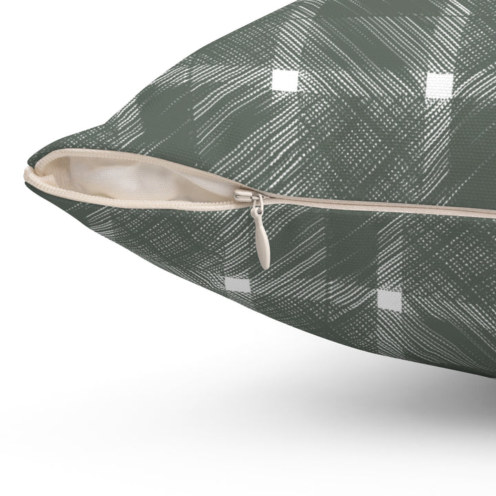 Geometric Crosshatch Design in Green and White - Plaid Spun Polyester Square Pillow Side view