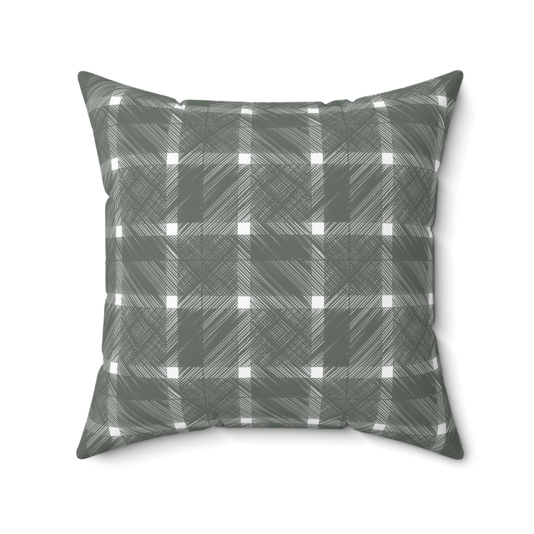 Geometric Crosshatch Design in Green and White - Plaid Spun Polyester Square Pillow Size