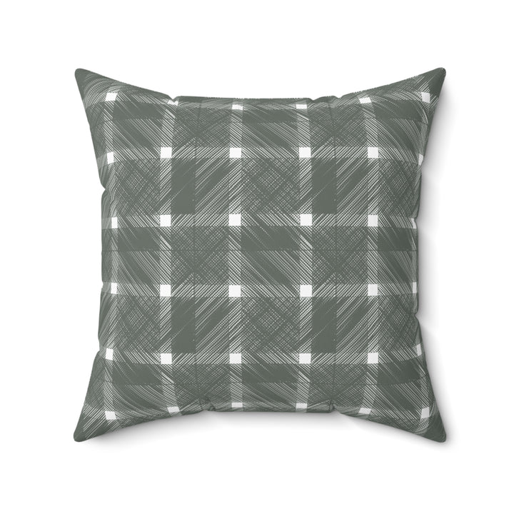 Geometric Crosshatch Design in Green and White - Plaid Spun Polyester Square Pillow Size
