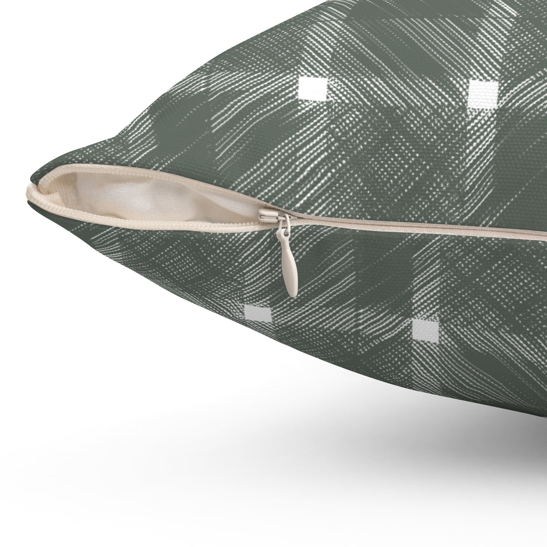 Geometric Crosshatch Design in Green and White - Plaid Spun Polyester Square Pillow Zip