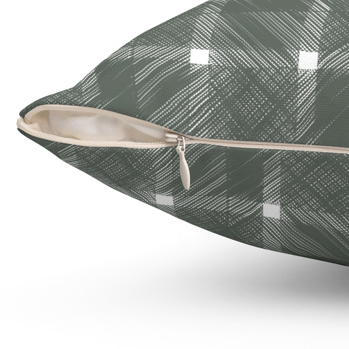 Geometric Crosshatch Design in Green and White - Plaid Spun Polyester Square Pillow Zip