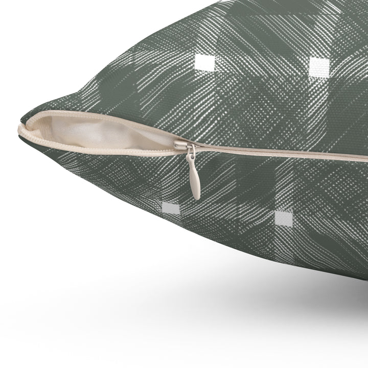 Geometric Crosshatch Design in Green and White - Plaid Spun Polyester Square Pillow Zipper