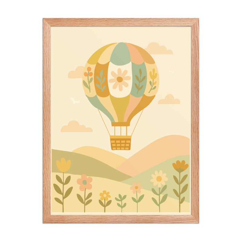 Hot air balloon nursery print wall artwork red