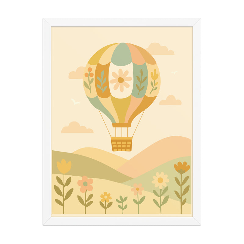 Hot air balloon nursery print wall artwork white