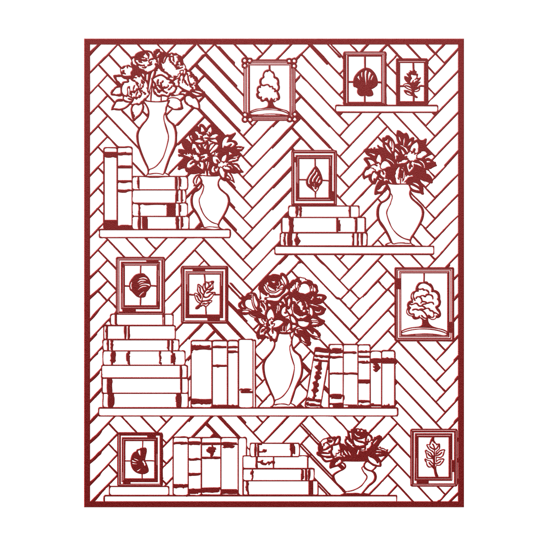 Literary_Bloom_Metal_Wall_Art__Cozy_Lib_Red_Transparent_Mockup.png