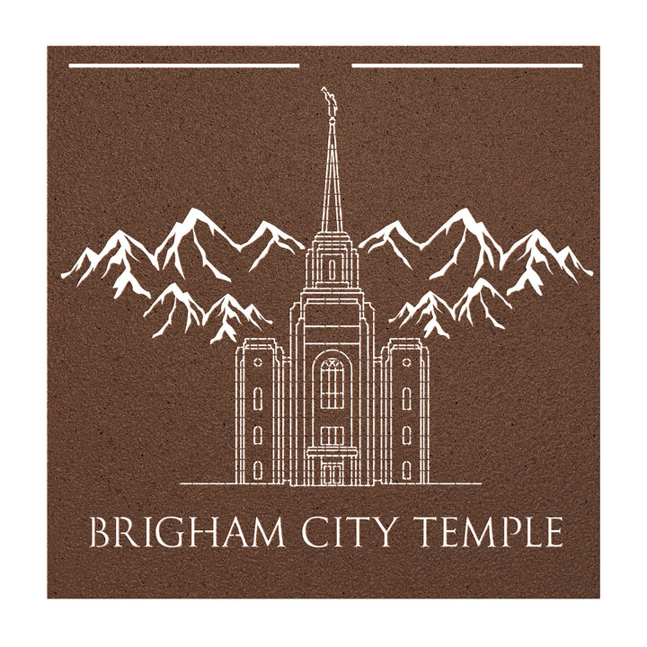 Metal cut out sign of brigham city temple outline