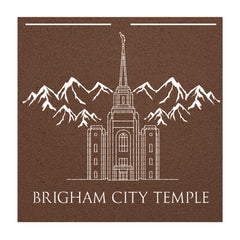 Metal cut out sign of brigham city temple outline