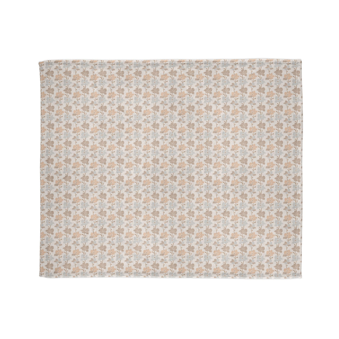 Minky Feel -Neutral Earth Tone Muted Flower Polyester Blanket - Perfect for Home Decor and Gifts - spread wide out and open