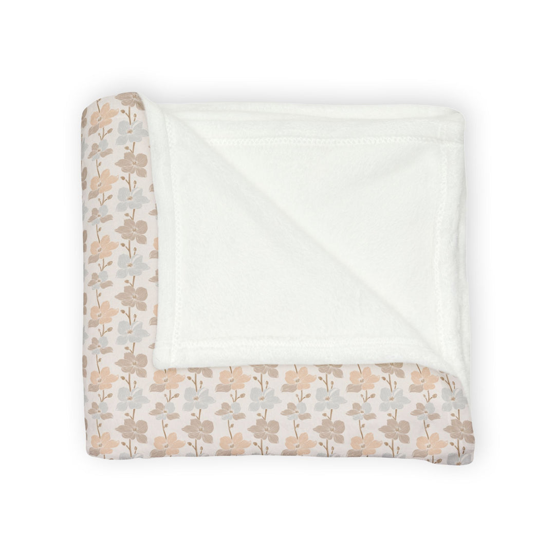 Minky Feel -Neutral Earth Tone Muted Flower Polyester Blanket - Perfect for Home Decor and Gifts displaying on a table
