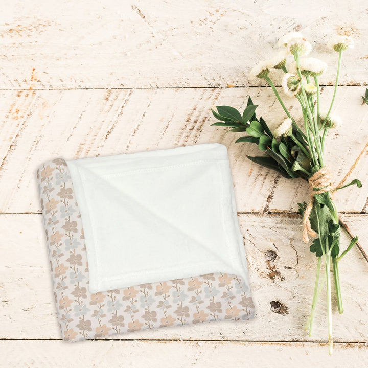 Minky Feel -Neutral Earth Tone Muted Flower Polyester Blanket on a table - Perfect for Home Decor and Gifts