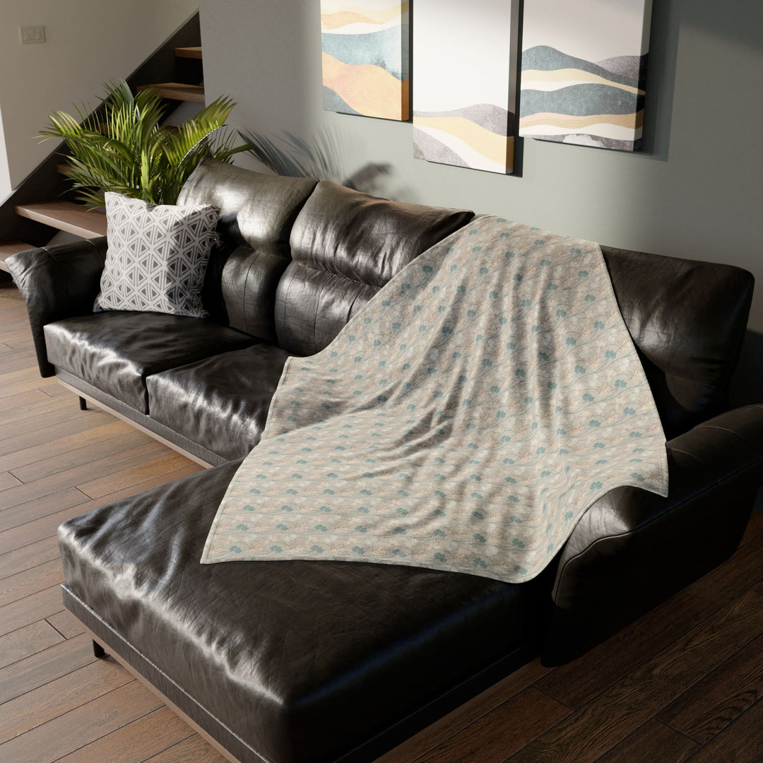 Minky Feel -Trellised Wavy Open Flower Polyester Blanket on a couch 