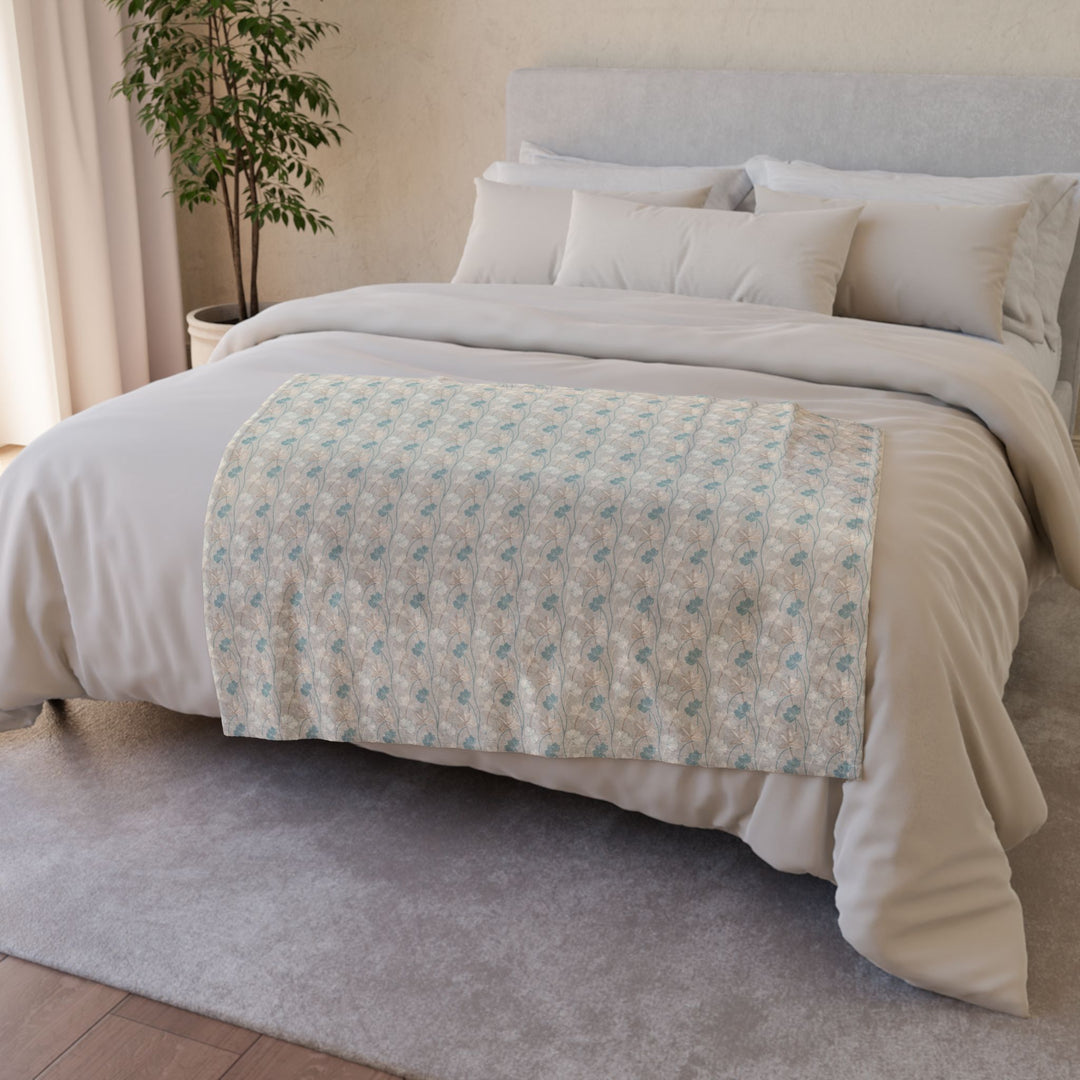 Minky Feel -Trellised Wavy Open Flower Polyester Blanket on a bed small
