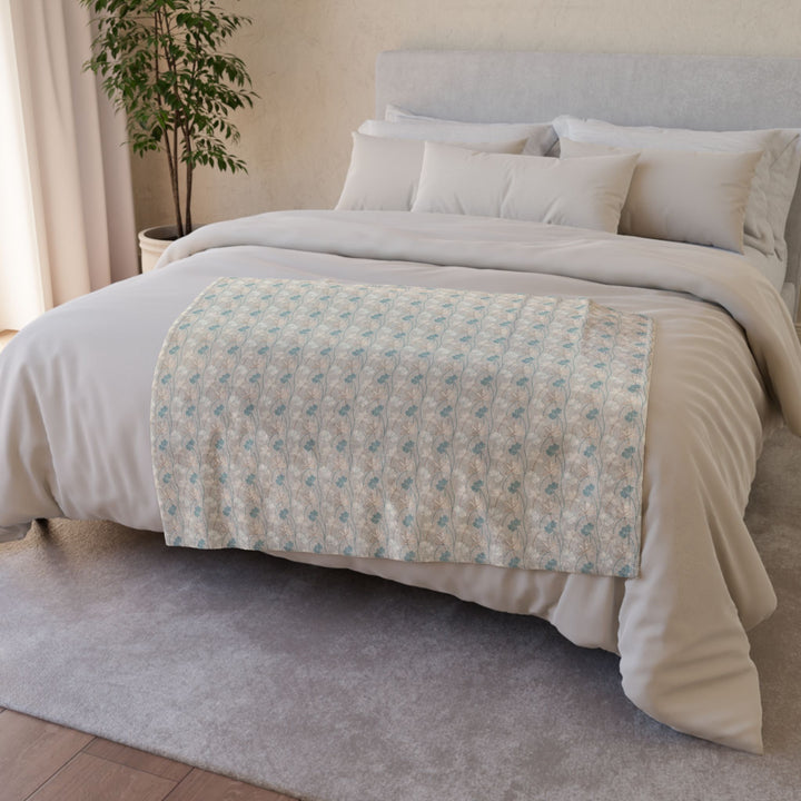 Minky Feel -Trellised Wavy Open Flower Polyester Blanket on a bed small