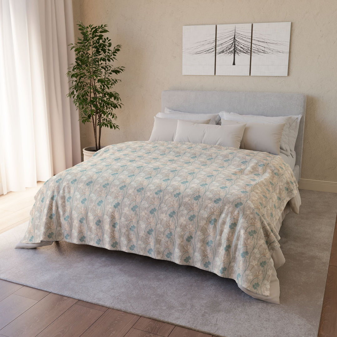 Minky Feel -Trellised Wavy Open Flower Polyester Blanket big on a bed.
