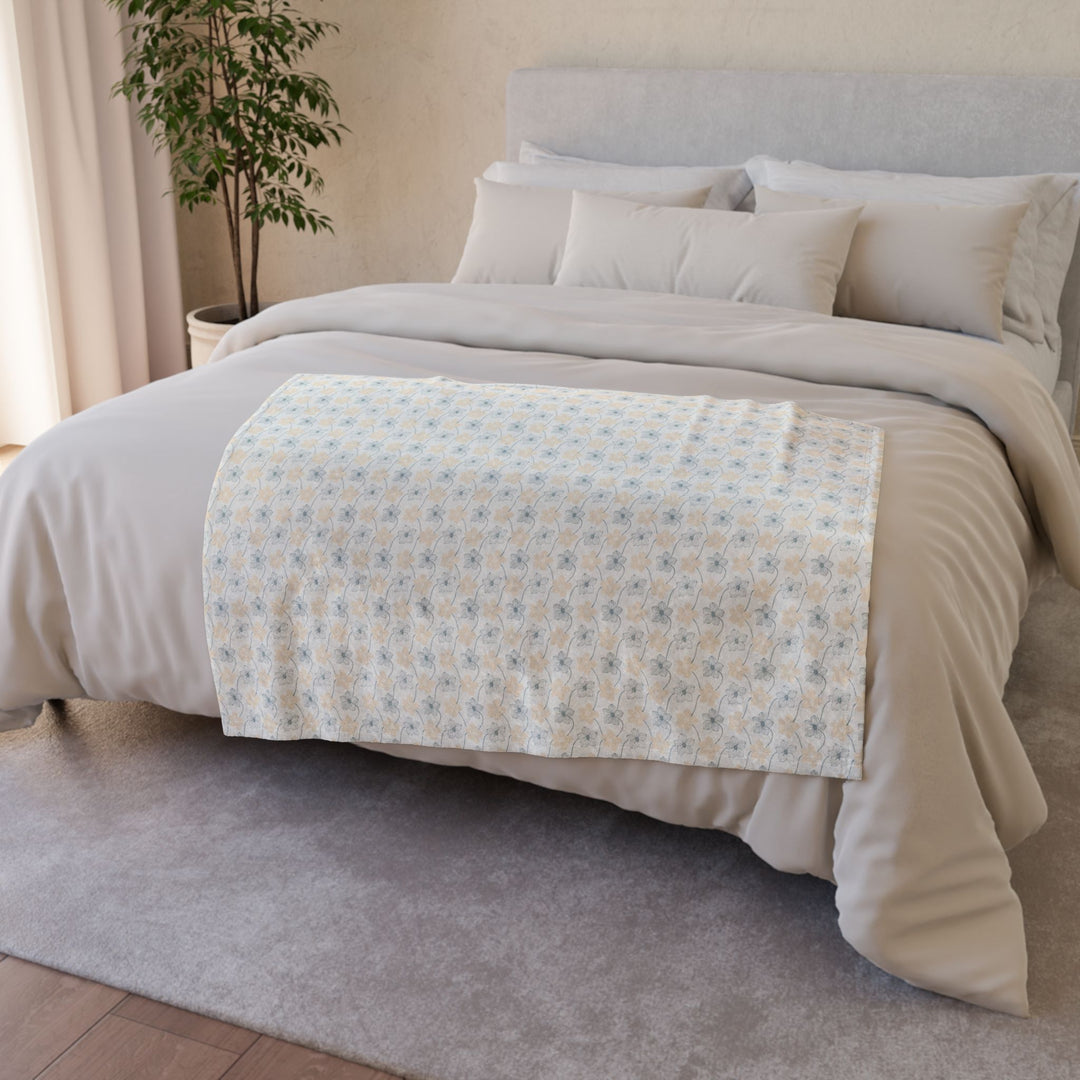 Minky Feel - Cozy Spring Trellis Flower ~ Polyester Blanket on bed small size