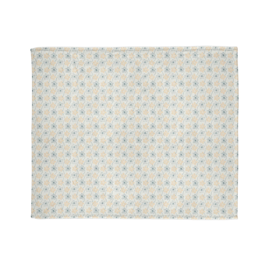 Minky Feel - Cozy Spring Trellis Flower ~ Polyester Blanket with turquoise and yellow gold flowers.