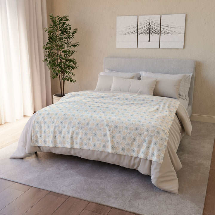 Minky Feel - Cozy Spring Trellis Flower ~ Polyester Blanket on bed medium size