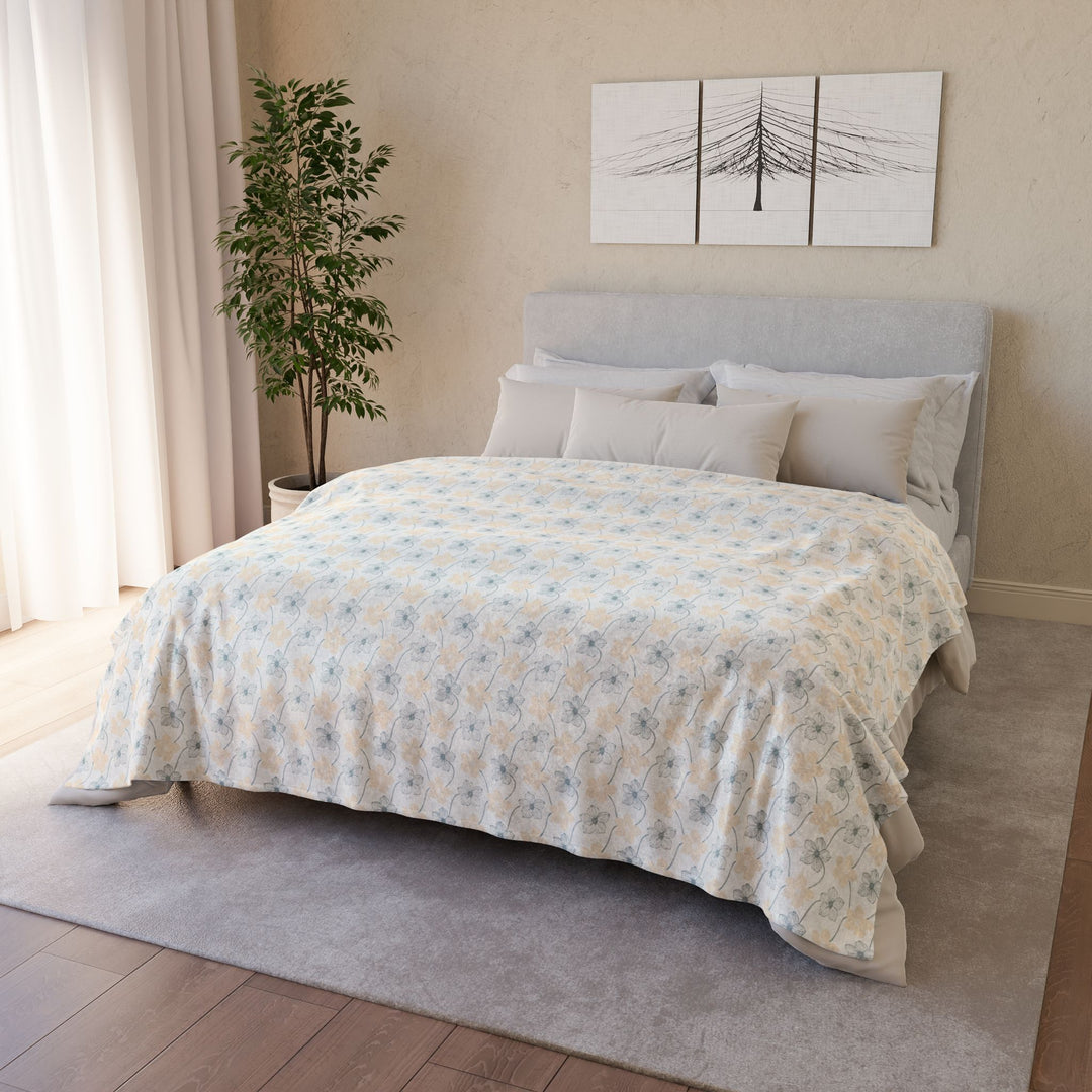 Minky Feel - Cozy Spring Trellis Flower ~ Polyester Blanket on bed large size