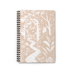 Notebook with beige and white floral pattern on a white background
