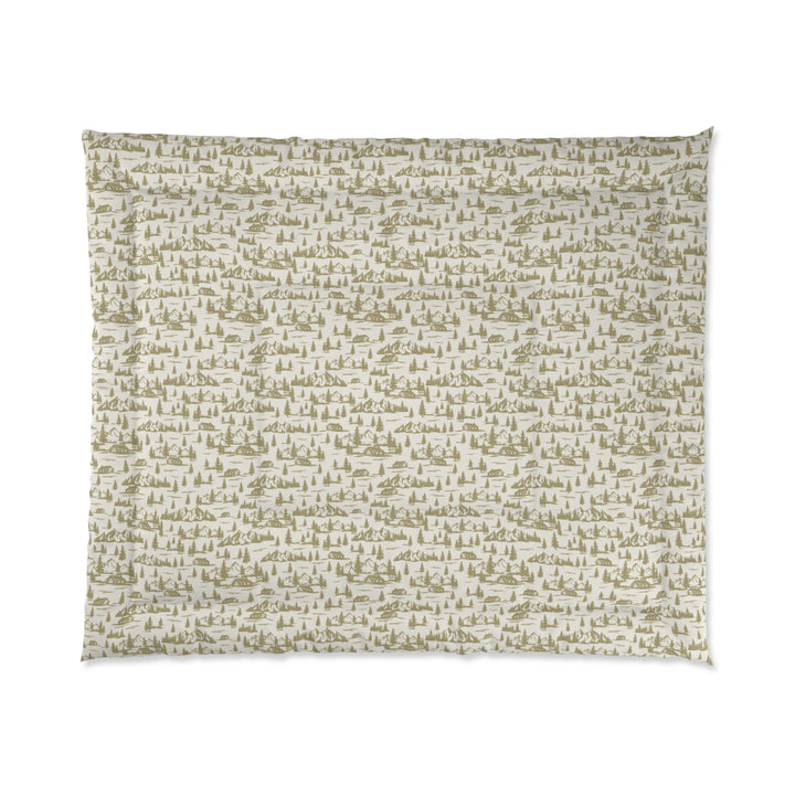 Rustic Cabin and Pine Tree Toile Comforter – Cozy Mountain Lodge Bedding with Vintage Landscape medium