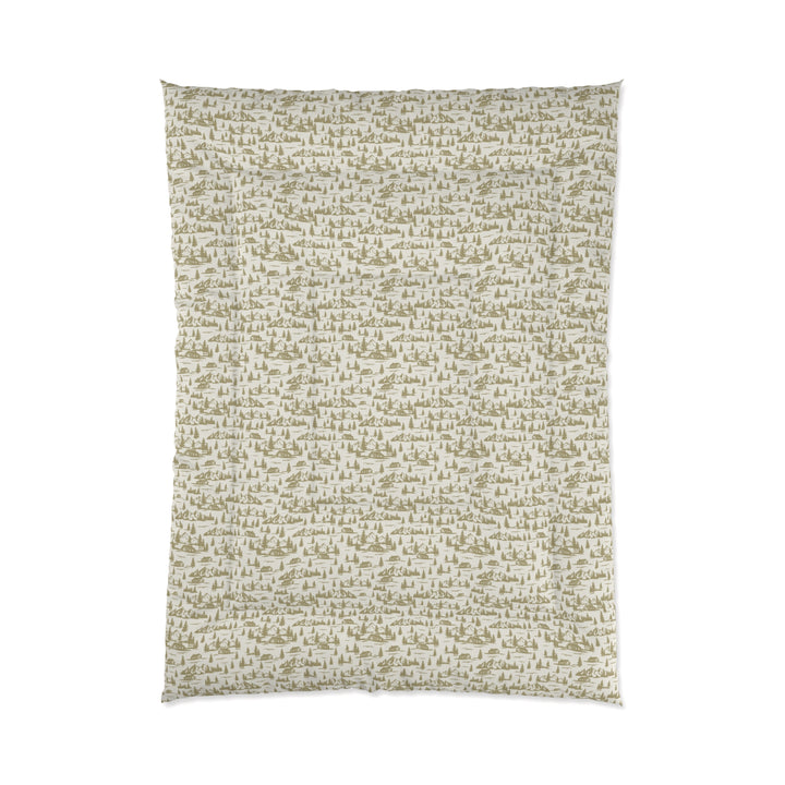 Rustic Cabin and Pine Tree Toile Comforter – Cozy Mountain Lodge Bedding with Vintage Landscape smaller