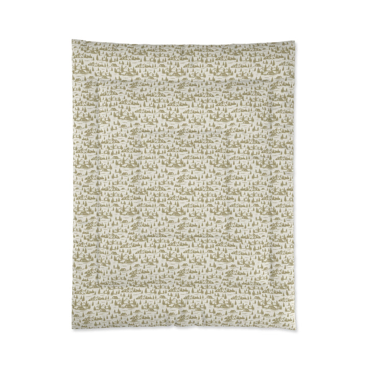 Rustic Cabin and Pine Tree Toile Comforter – Cozy Mountain Lodge Bedding with Vintage Landscape small