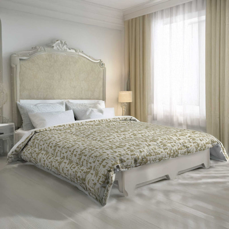 Rustic Cabin and Pine Tree Toile Comforter – Cozy Mountain Lodge Bedding with Vintage Landscape queen