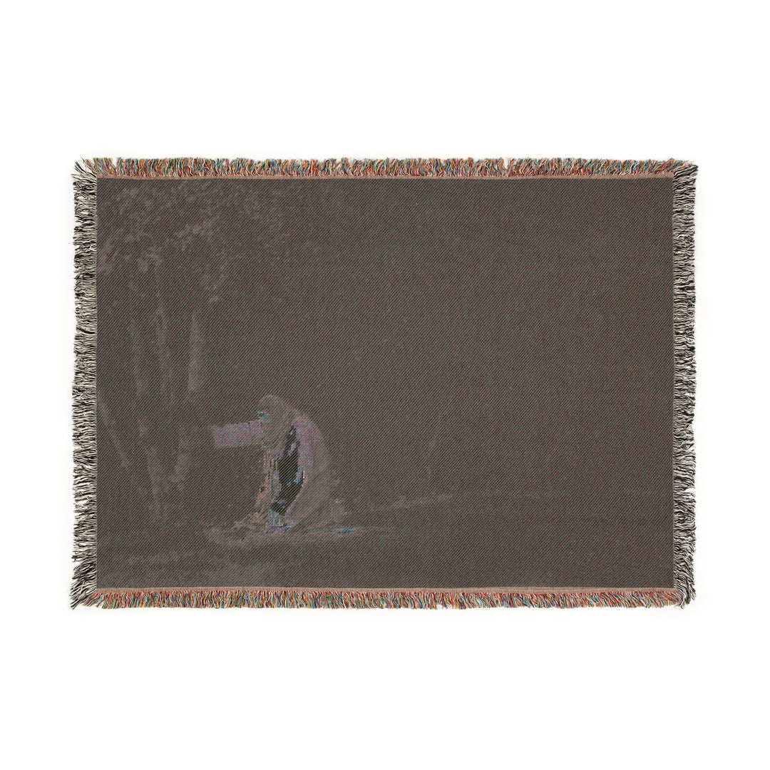 back of product display for the sacred battle woven throw blanket