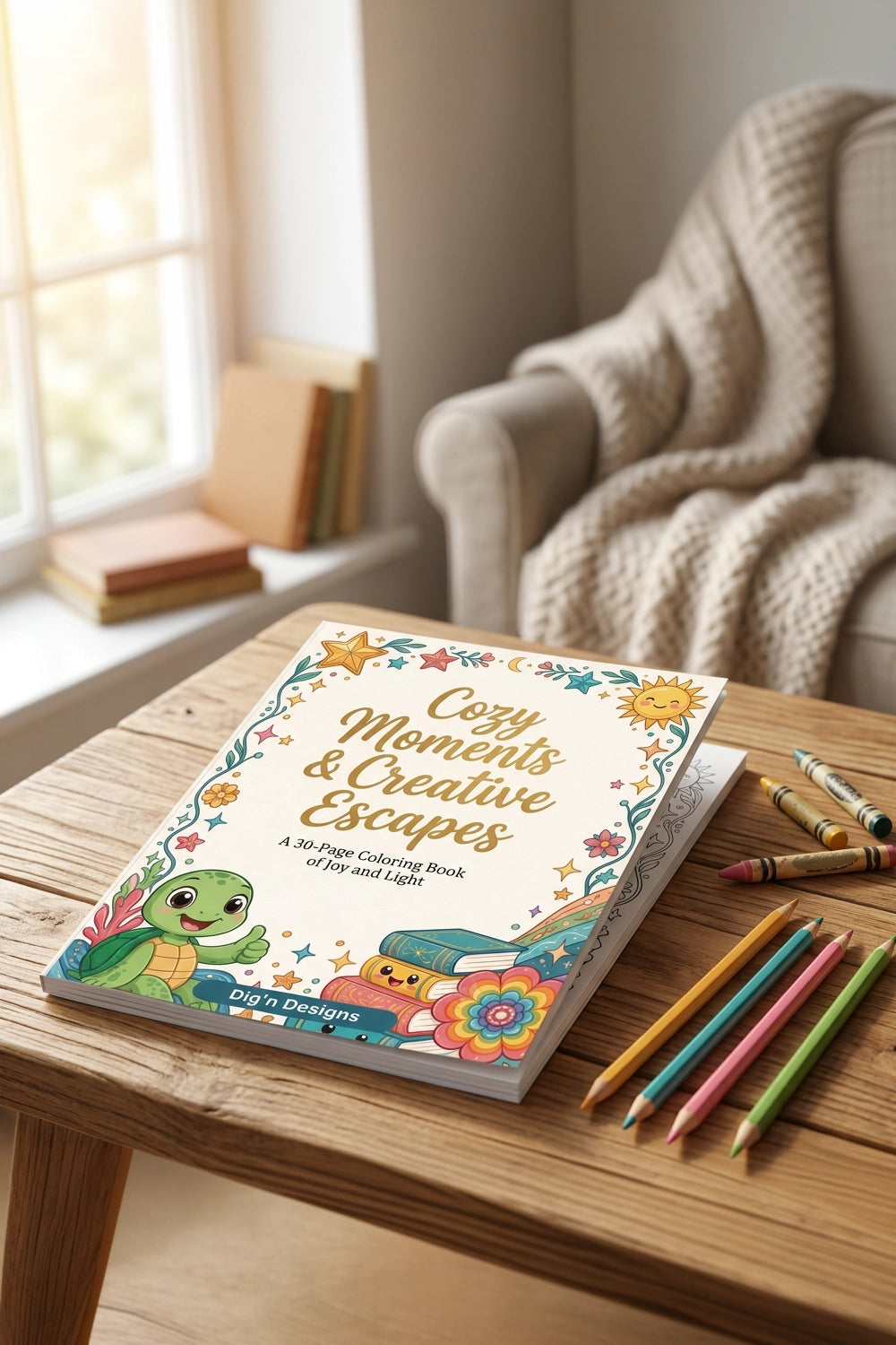 Showing a product colorbook cozy moments and creative escapes for adults and kids