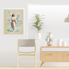 Product display of Divine love jesus walking on water - white