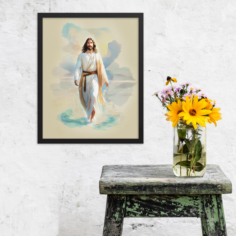 Product display of Divine love jesus walking on water - black