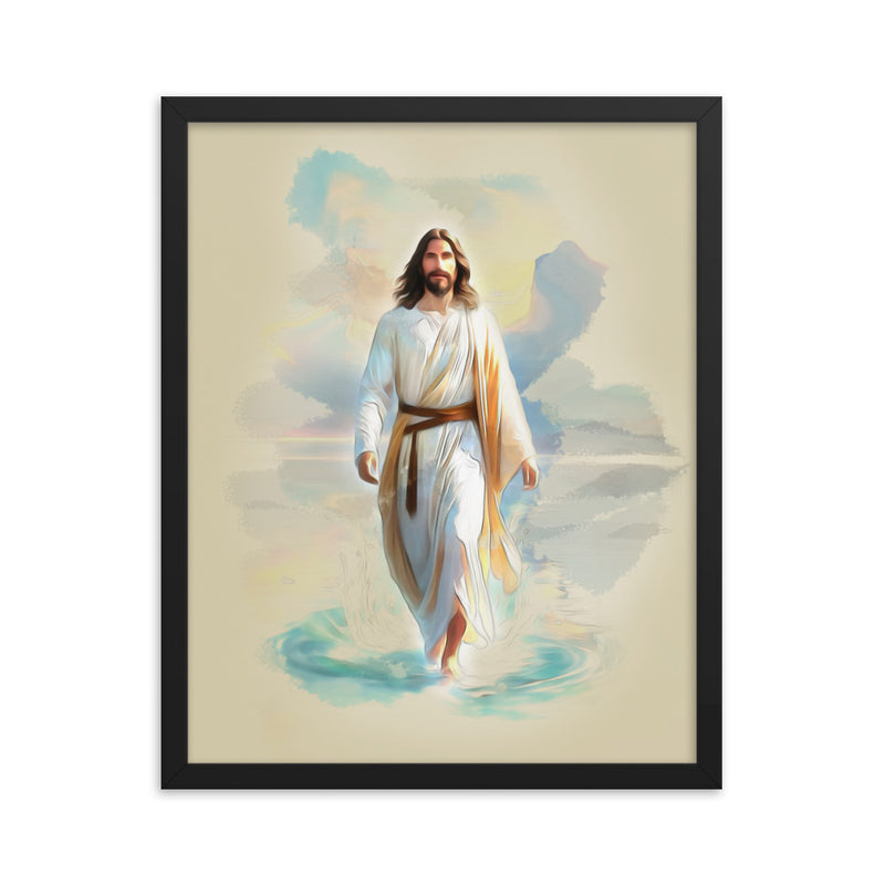 Product display of Divine love jesus walking on water - black