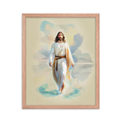 Product display of Divine love jesus walking on water - red oak