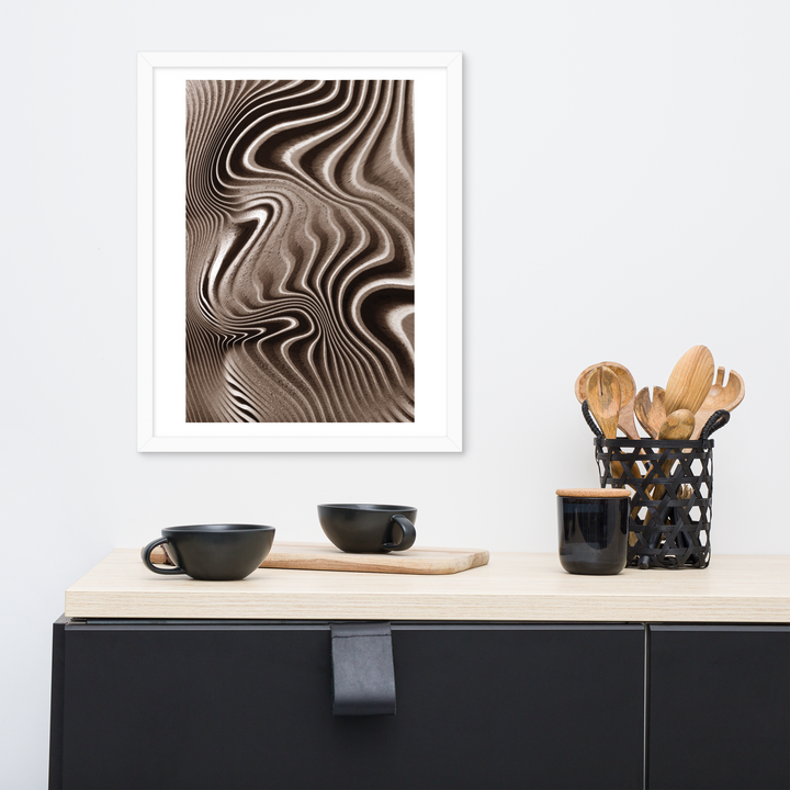 Mystical Mushroom Gills Textile Art Framed Print (Piece 2 of 3) display is print hung above the counter